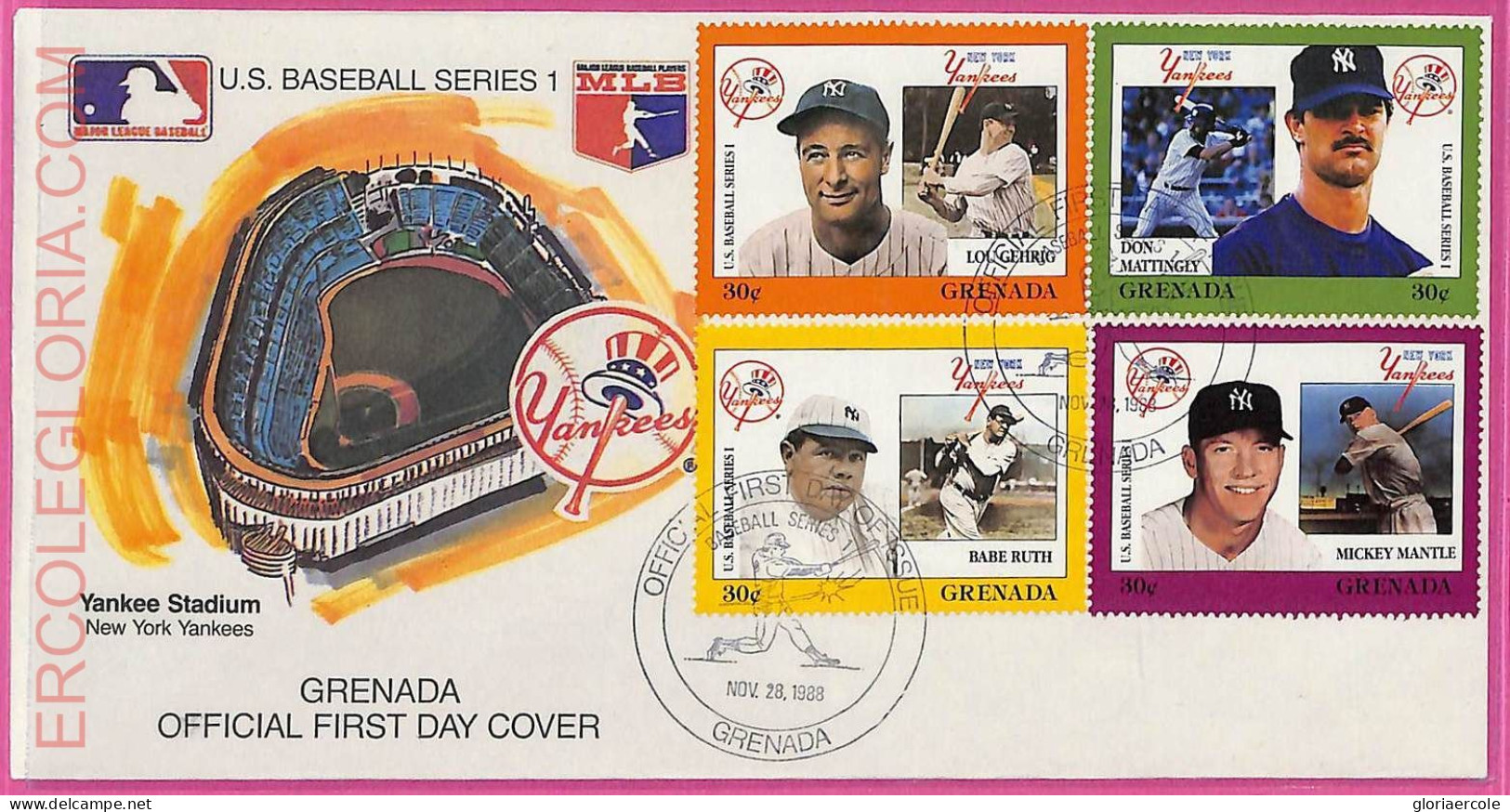 Ag1571 - GRENADA - Postal History - FDC COVER - 1988 BASEBALL - Baseball