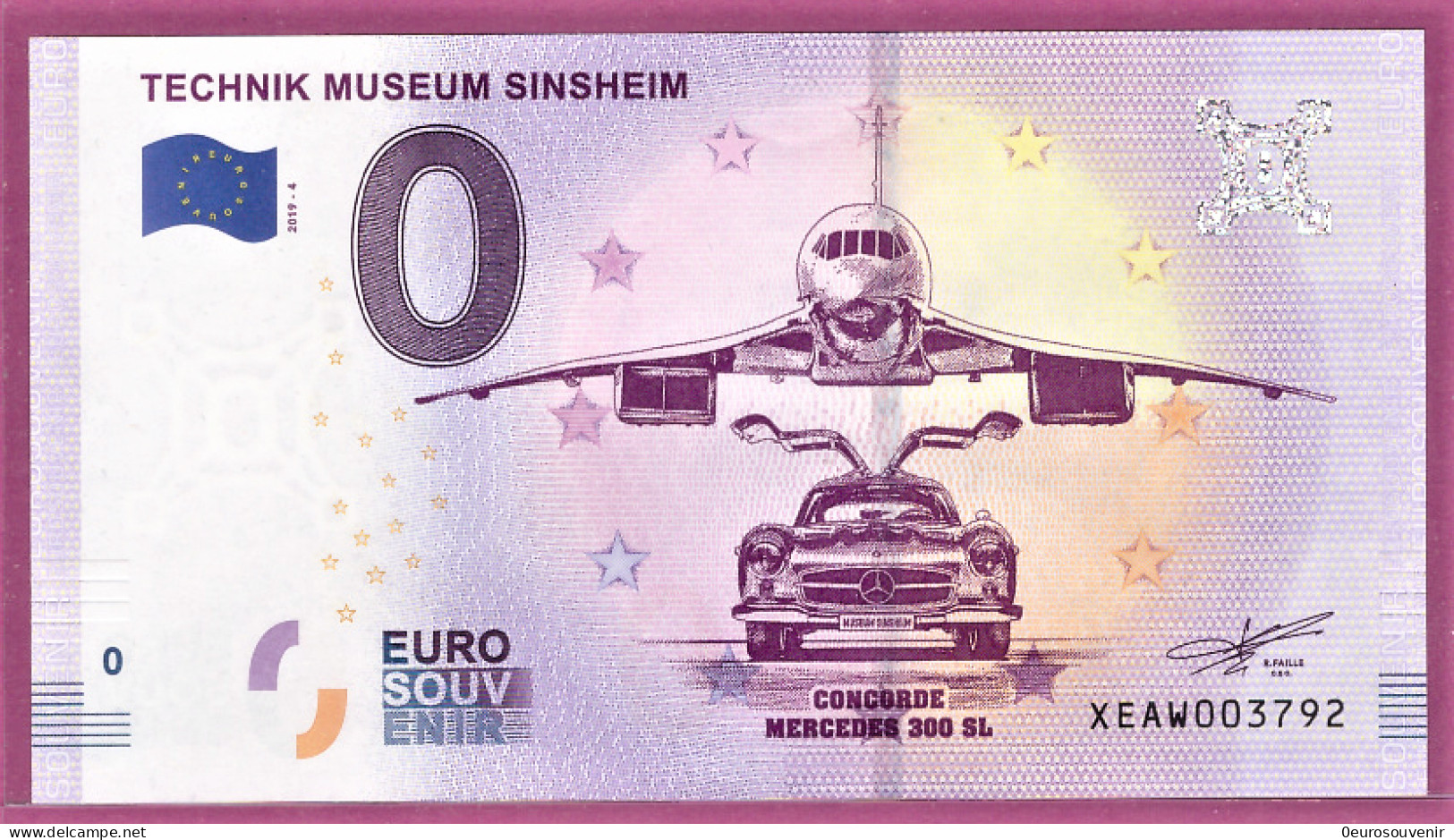 0-Euro XEAW 2019-4 TECHNIK MUSEUM SINSHEIM - CONCORDE + MERCEDES 300 SL FLÜGELTÜRER - Private Proofs / Unofficial