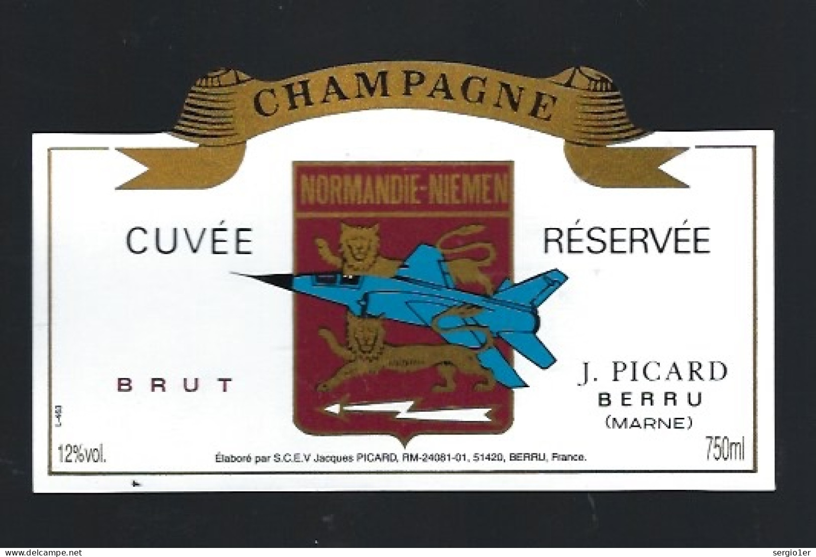 Etiquette Champagne  Brut Cuvée Réservée  Normandie -Niemen J Piccard Berru Marne 51 " Aviation Militaire" - Champagner