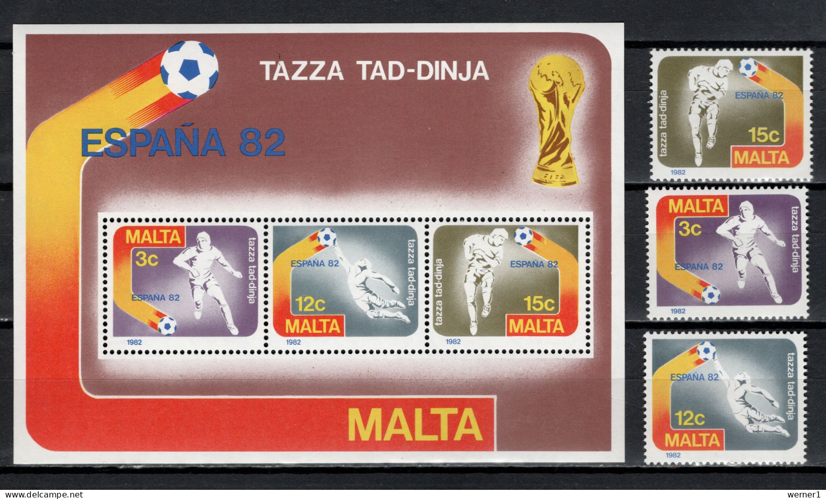 Malta 1982 Football Soccer World Cup Set Of 3 + S/s MNH - 1982 – Espagne