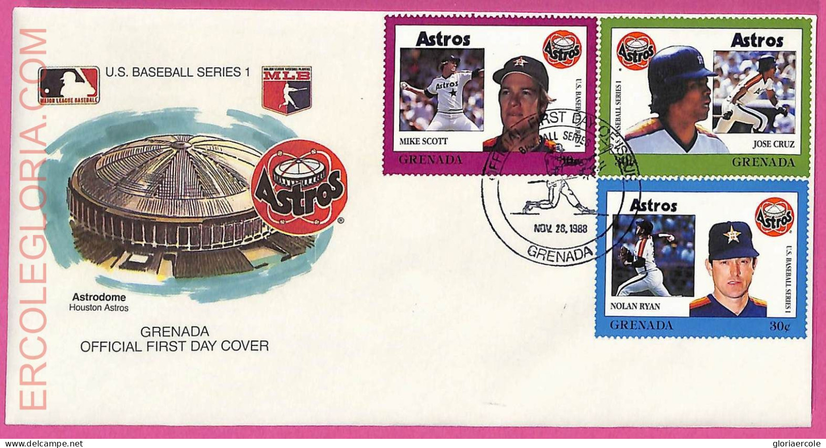 Ag1575 - GRENADA - Postal History - FDC COVER - 1988 BASEBALL - Base-Ball