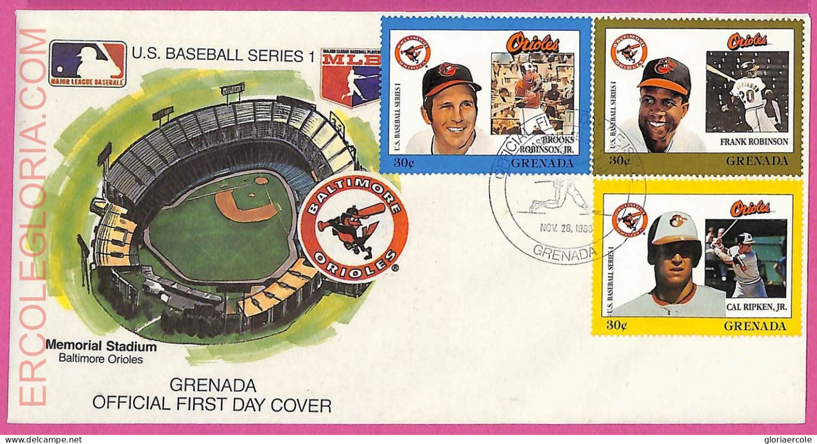 Ag1578 - GRENADA - Postal History - FDC COVER - 1988 BASEBALL - Baseball