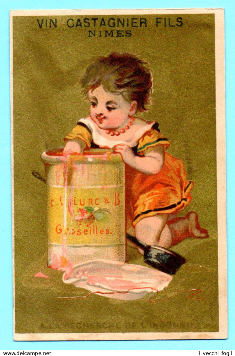 Chromo Vin Castagnier. Petite Fille Et La Confiture De Grosseilles. Fond Doré. Imp. Aubry. - Tea & Coffee Manufacturers