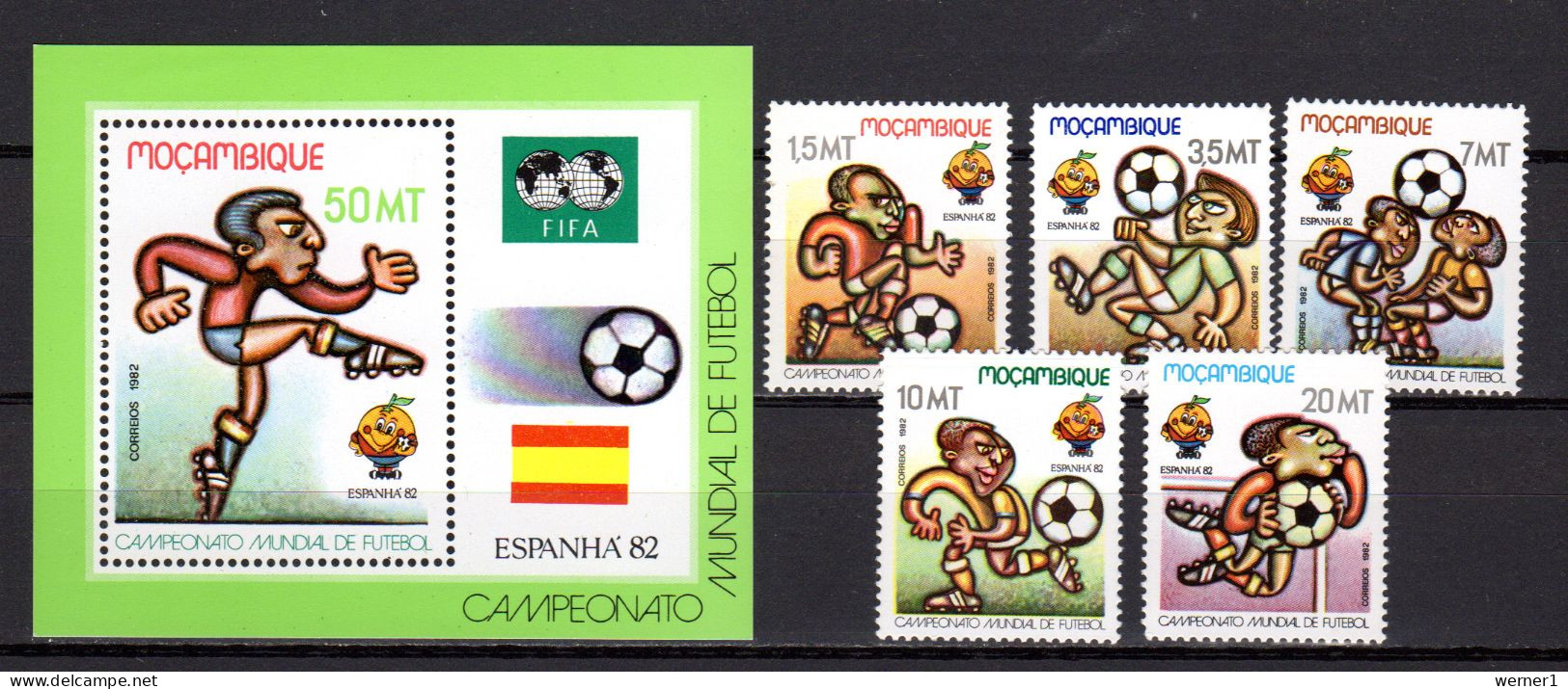 Mocambique 1982 Football Soccer World Cup Set Of 5 + S/s MNH - 1982 – Spain