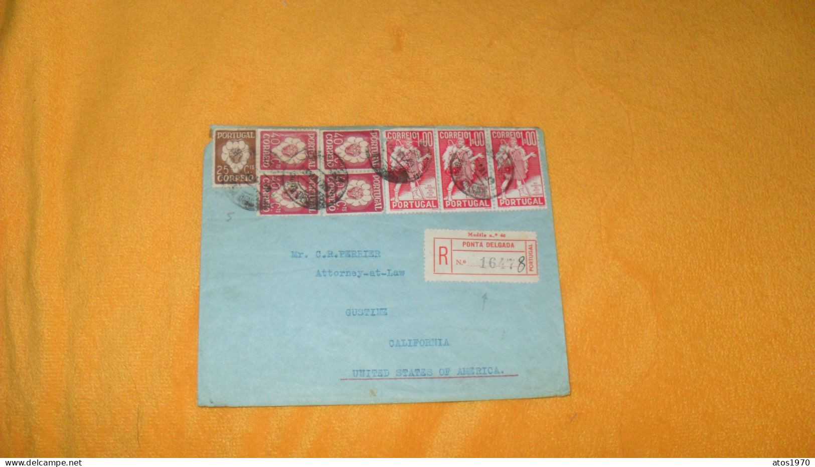 ENVELOPPE ANCIENNE DE 1939../ CACHETS PONTA DELGADA PORTUGAL POUR GUSTINE CALIFORNIE USA + TIMBRES X8 - Covers & Documents