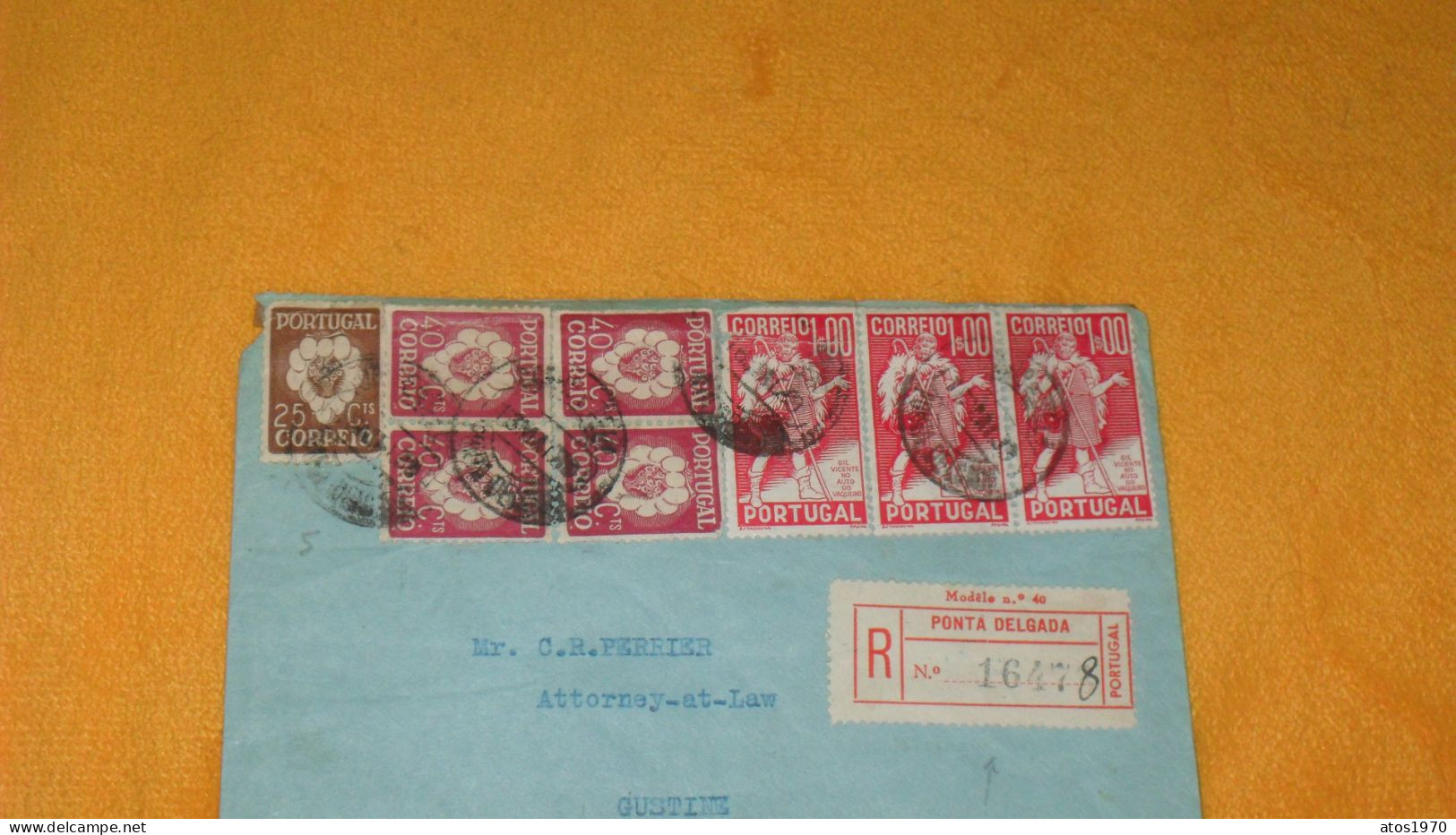 ENVELOPPE ANCIENNE DE 1939../ CACHETS PONTA DELGADA PORTUGAL POUR GUSTINE CALIFORNIE USA + TIMBRES X8 - Storia Postale