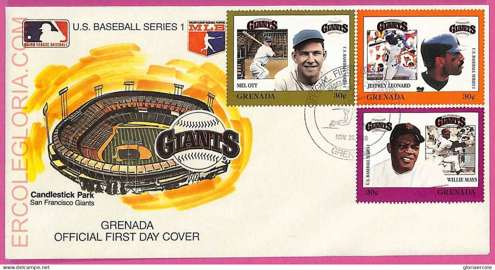 Ag1588 - GRENADA - Postal History - FDC COVER - 1988 BASEBALL - Base-Ball