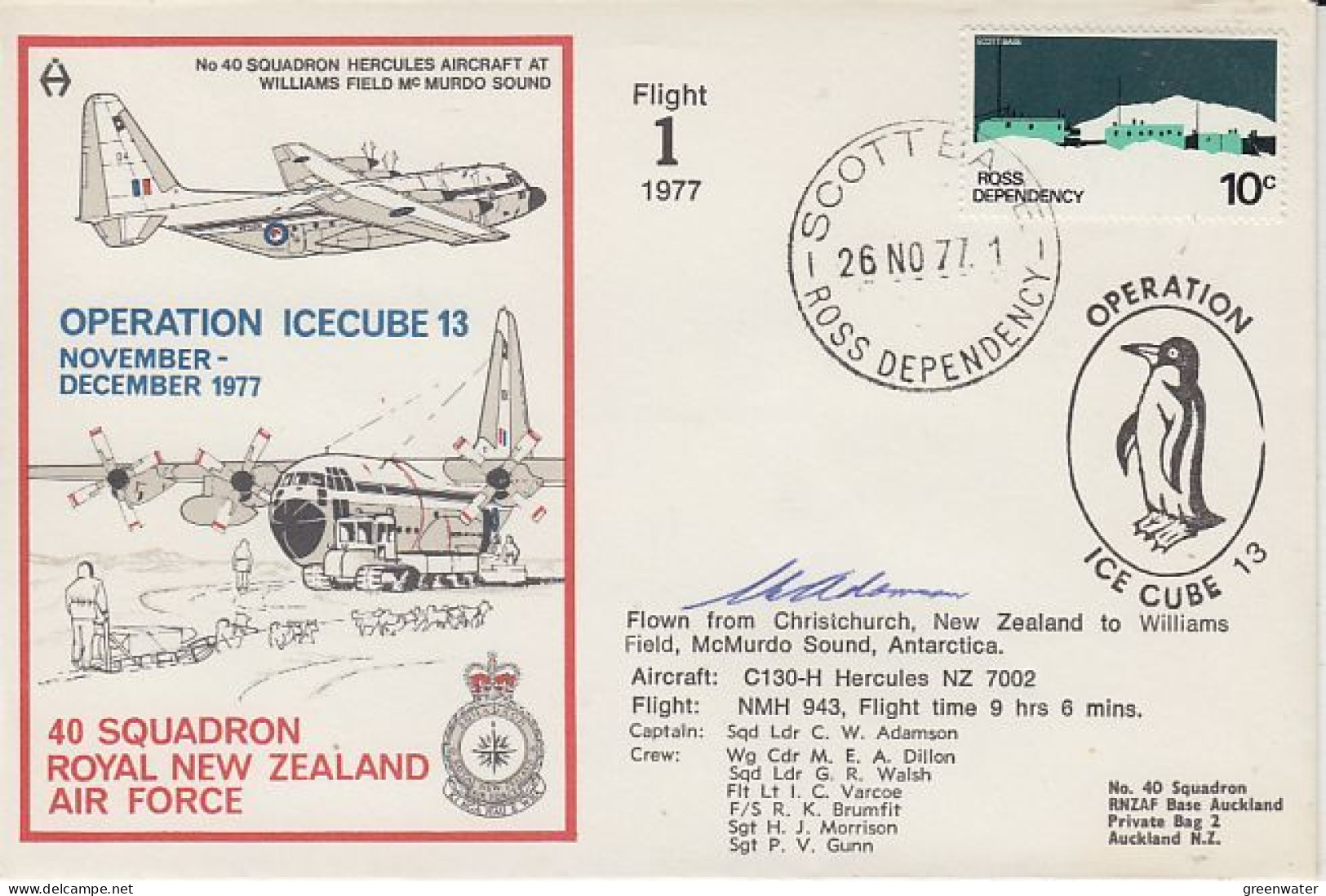 Ross Dependency 1977 Operation Icecube 13 Signature  Ca Scott Base 26 NO 1977 (RT157) - Storia Postale