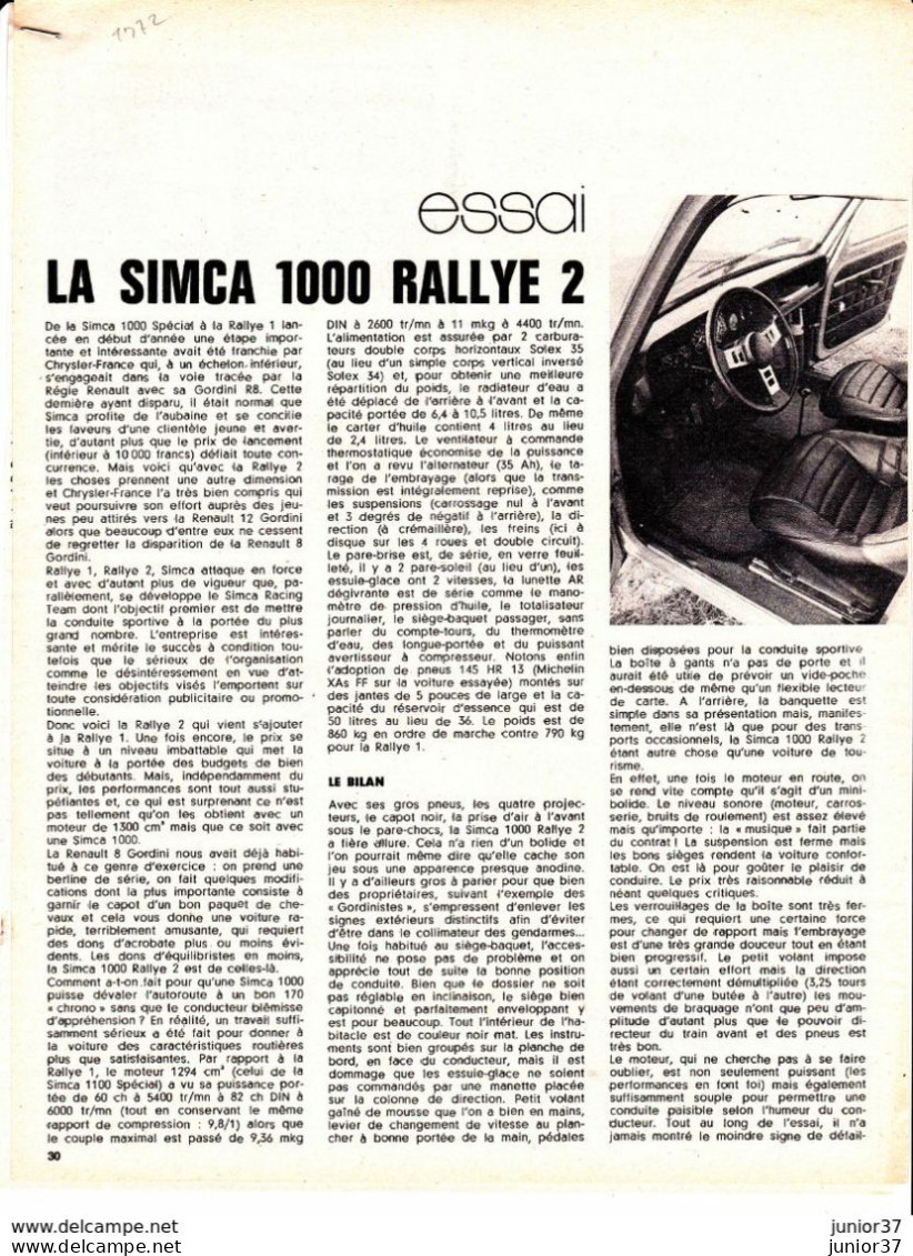 Feuillet De Magazine Simca 1000 Rallye 2 1975 - KFZ