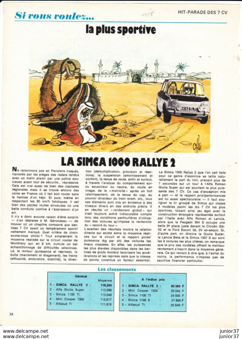 Feuillet De Magazine Simca 1000 Rallye 2 1975 - Cars