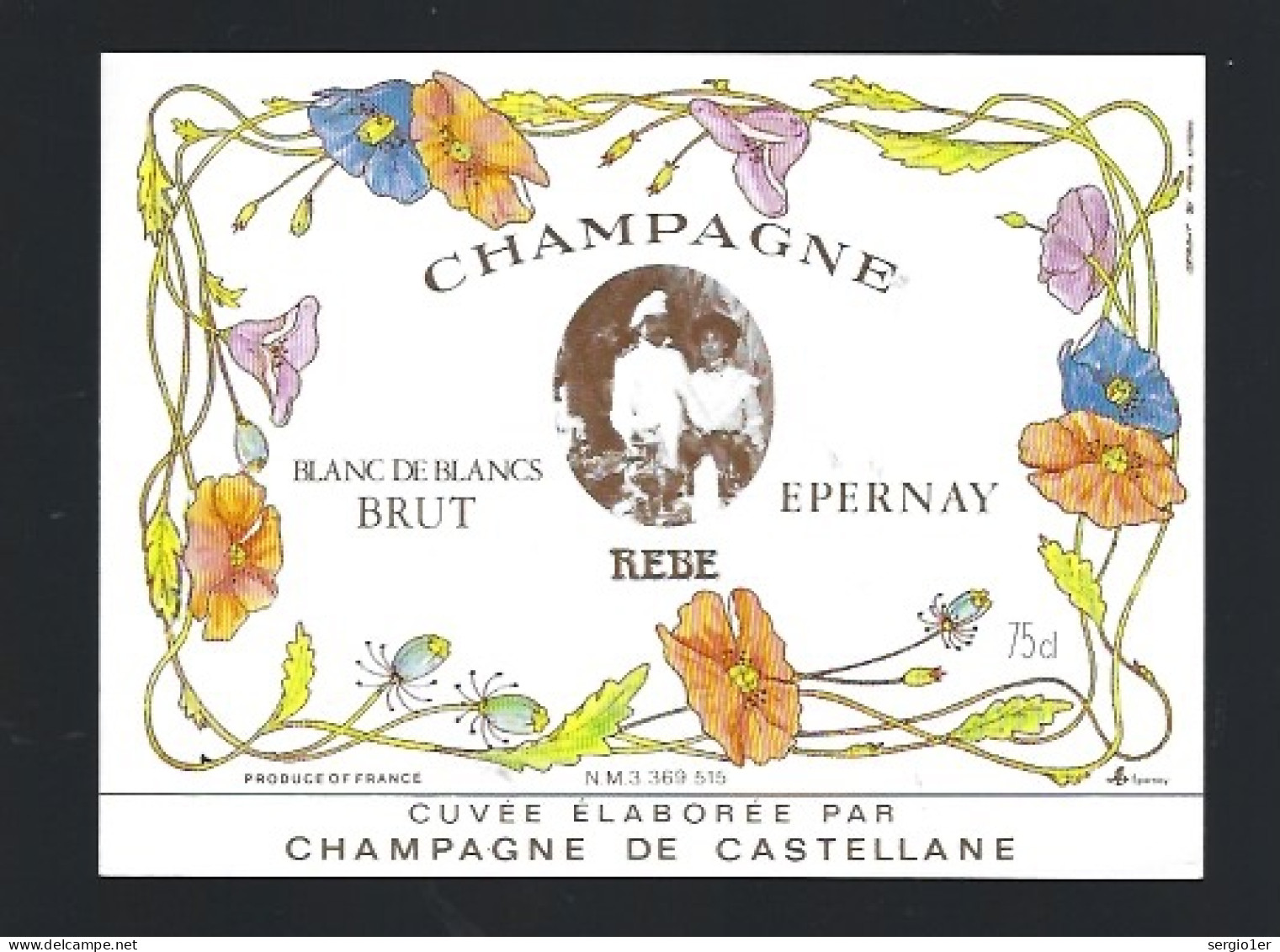 Etiquette Champagne Brut Blanc De Blancs  Rebe  De Castellane Epernay    Marne 51 - Champagner