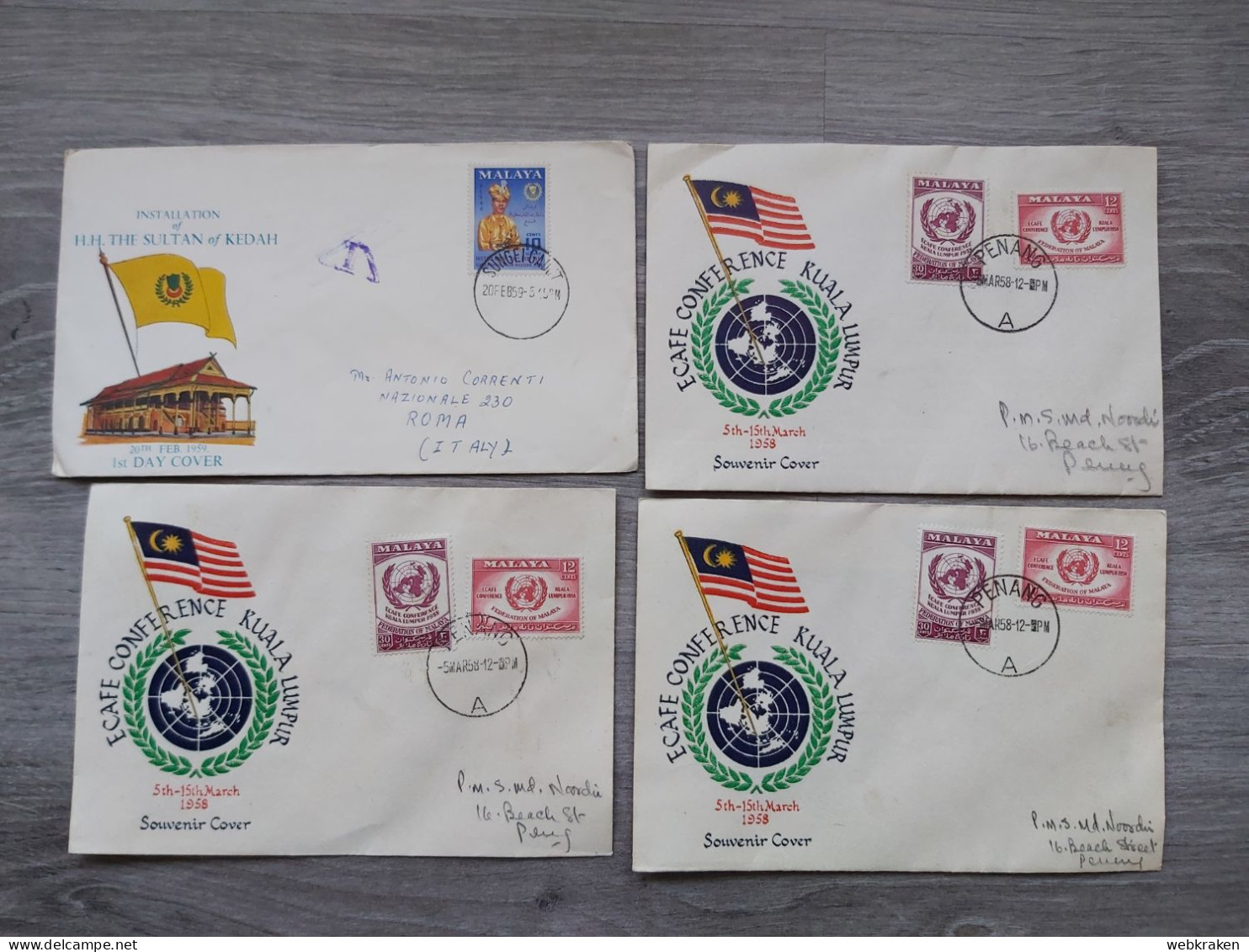 F.D.C. FDC 4 FIRST DAY COVER LOT MALESIA MALAYA PENANG FOR STUDY - Malasia (1964-...)