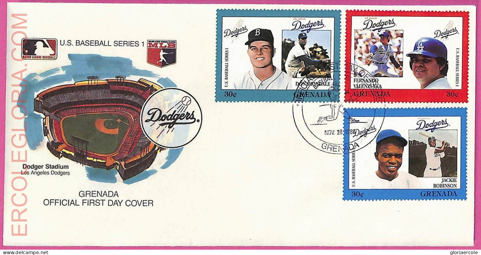 Ag1591 - GRENADA - Postal History - FDC COVER - 1988 BASEBALL - Baseball