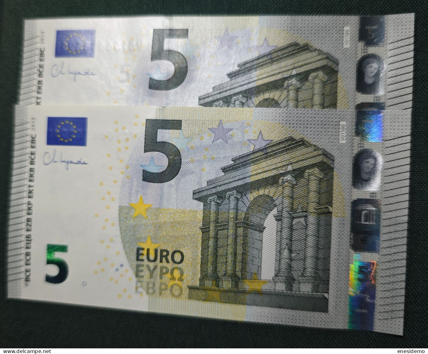 5 EURO SPAIN 2013 LAGARDE V015B6 VC CORRELATIVE COUPLE HUNDRED CHANGE NICE NUMBER SC FDS UNC.  PERFECT - 5 Euro