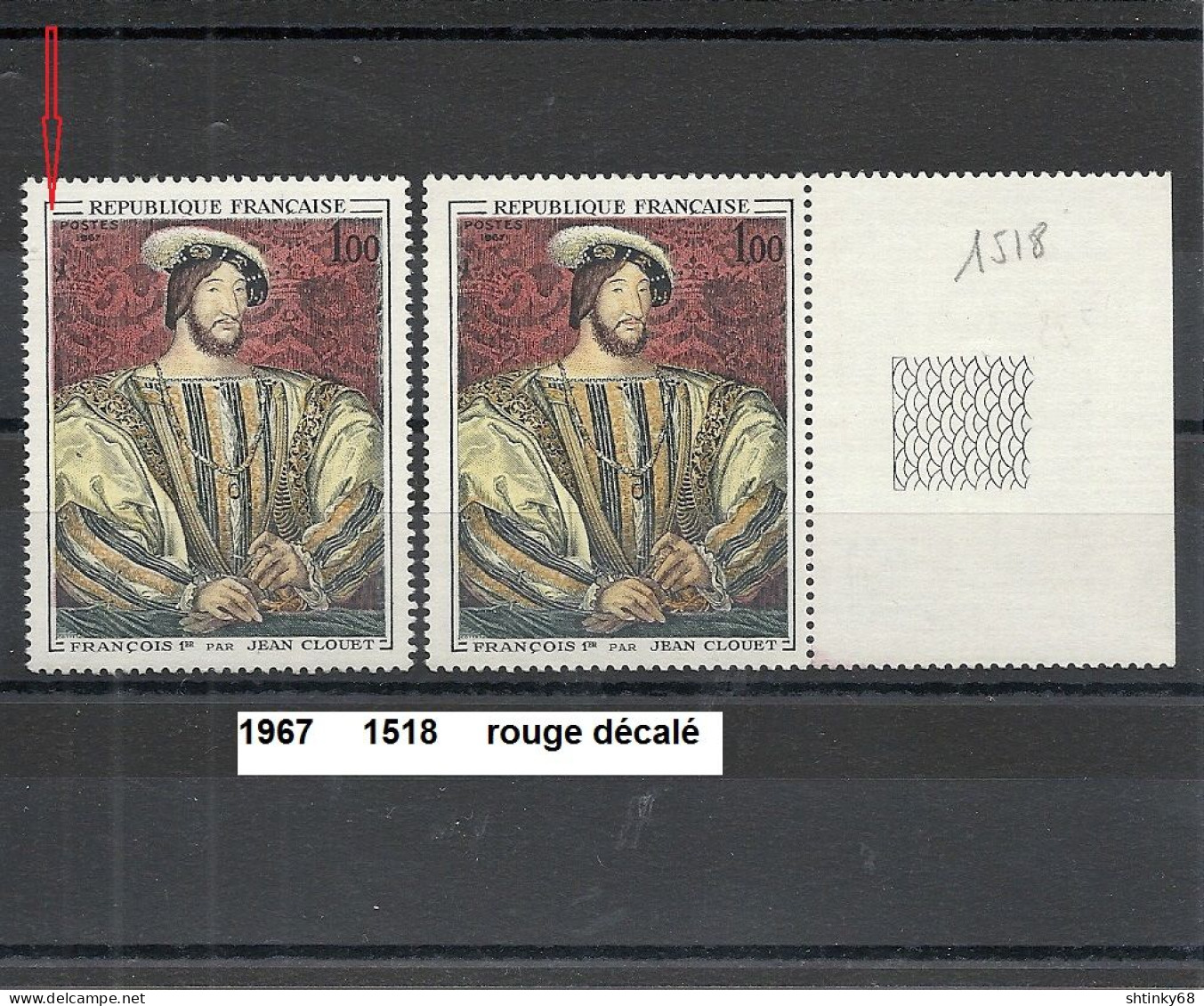 Variété De 1967 Neuf** Y&T N° 1518 Rouge Décalé - Nuovi