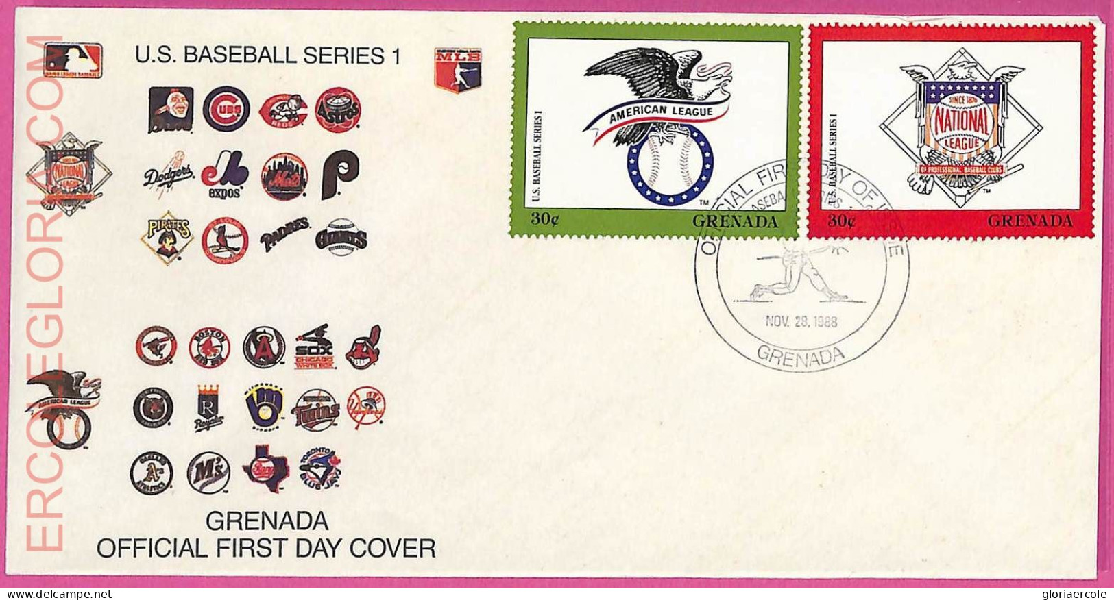 Ag1593 - GRENADA - Postal History - FDC COVER - 1988 BASEBALL - Béisbol