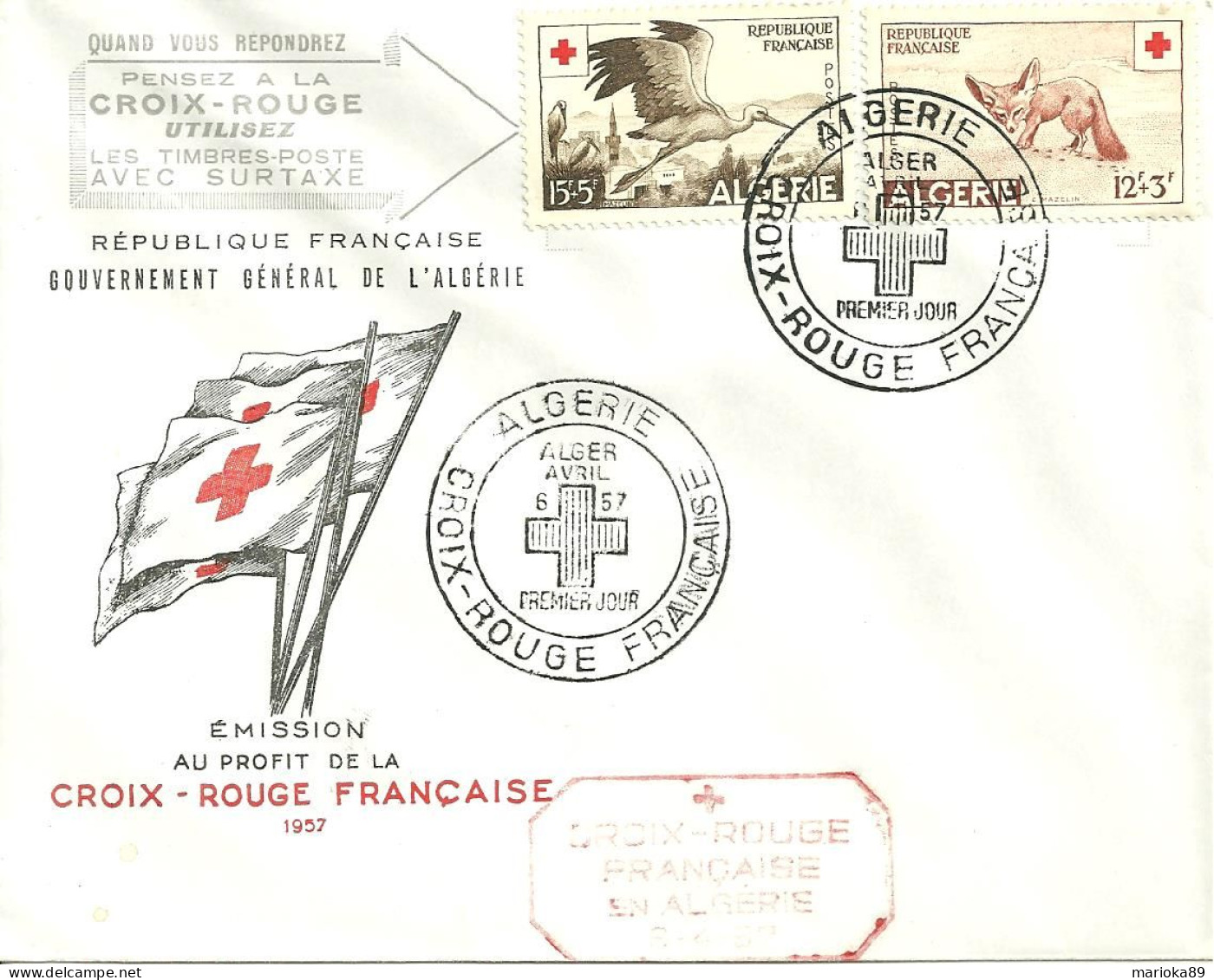 CACHET CROIX ROUGE FRANCAISE ALGERIE AVRIL 1958 SUR ENVELOPPE - FDC