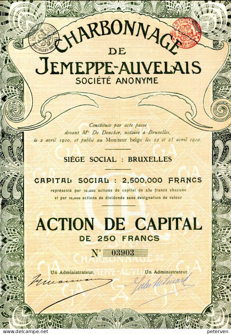CHARBONNAGE De JEMEPPE-AUVELAIS; Action De Capital - Mineral