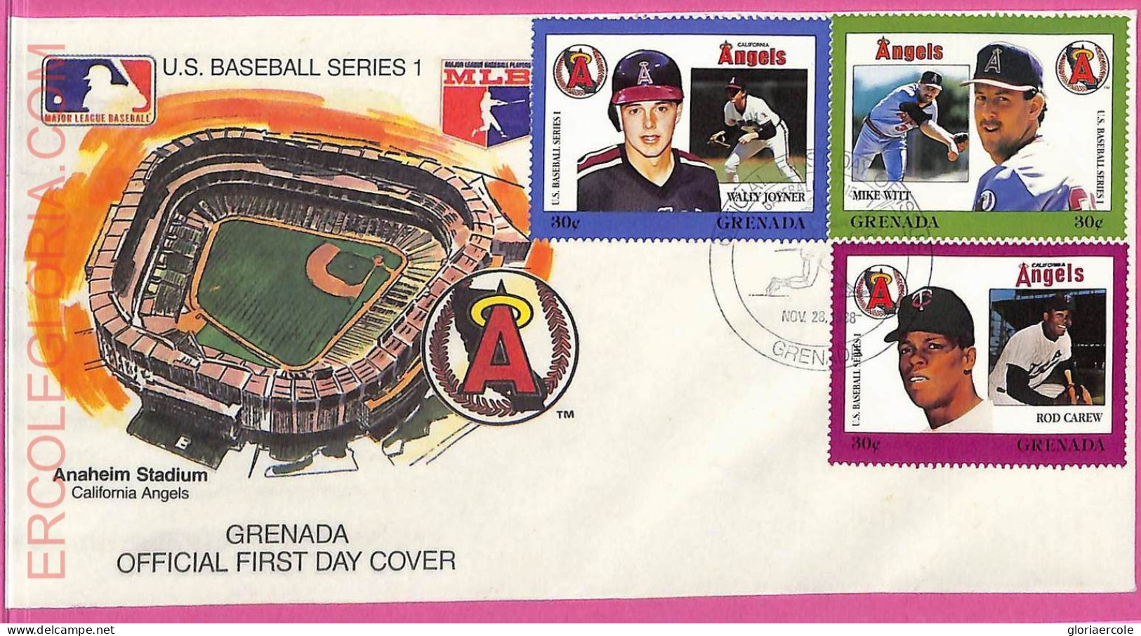Ag1600 - GRENADA - Postal History - FDC COVER + Stamps On Card - 1988 BASEBALL - Honkbal