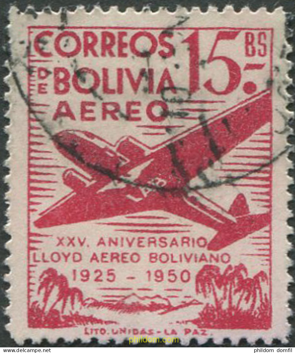 665691 USED BOLIVIA 1950 25 ANIVERSARIO DE LA FUNDACION DE LA COMPAÑIA LLOYD AEREO BOLIVIANO - Bolivie
