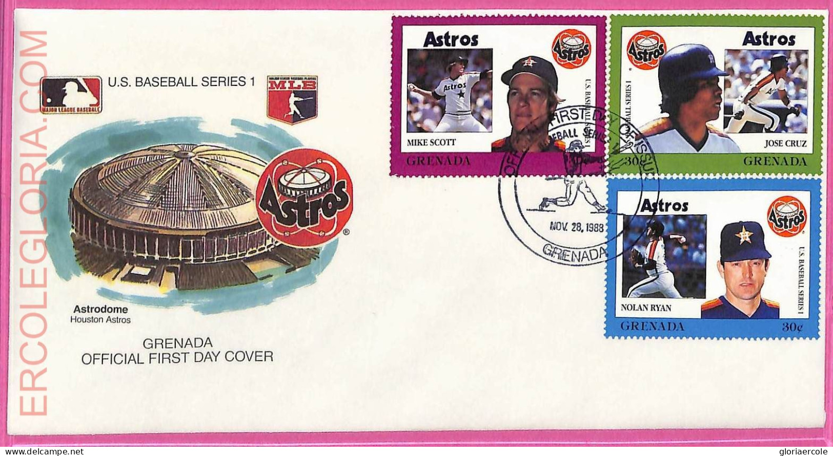 Ag1601 - GRENADA - Postal History - FDC COVER + Stamps On Card - 1988 BASEBALL - Base-Ball