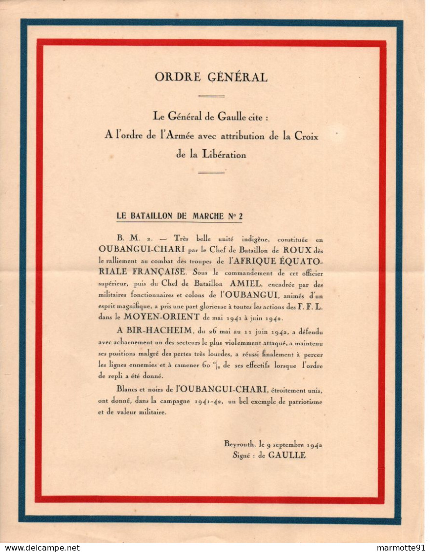 CITATIONS FRANCE LIBRE BATAILLON DE MARCHE N°2 BM2 FFL - 1939-45