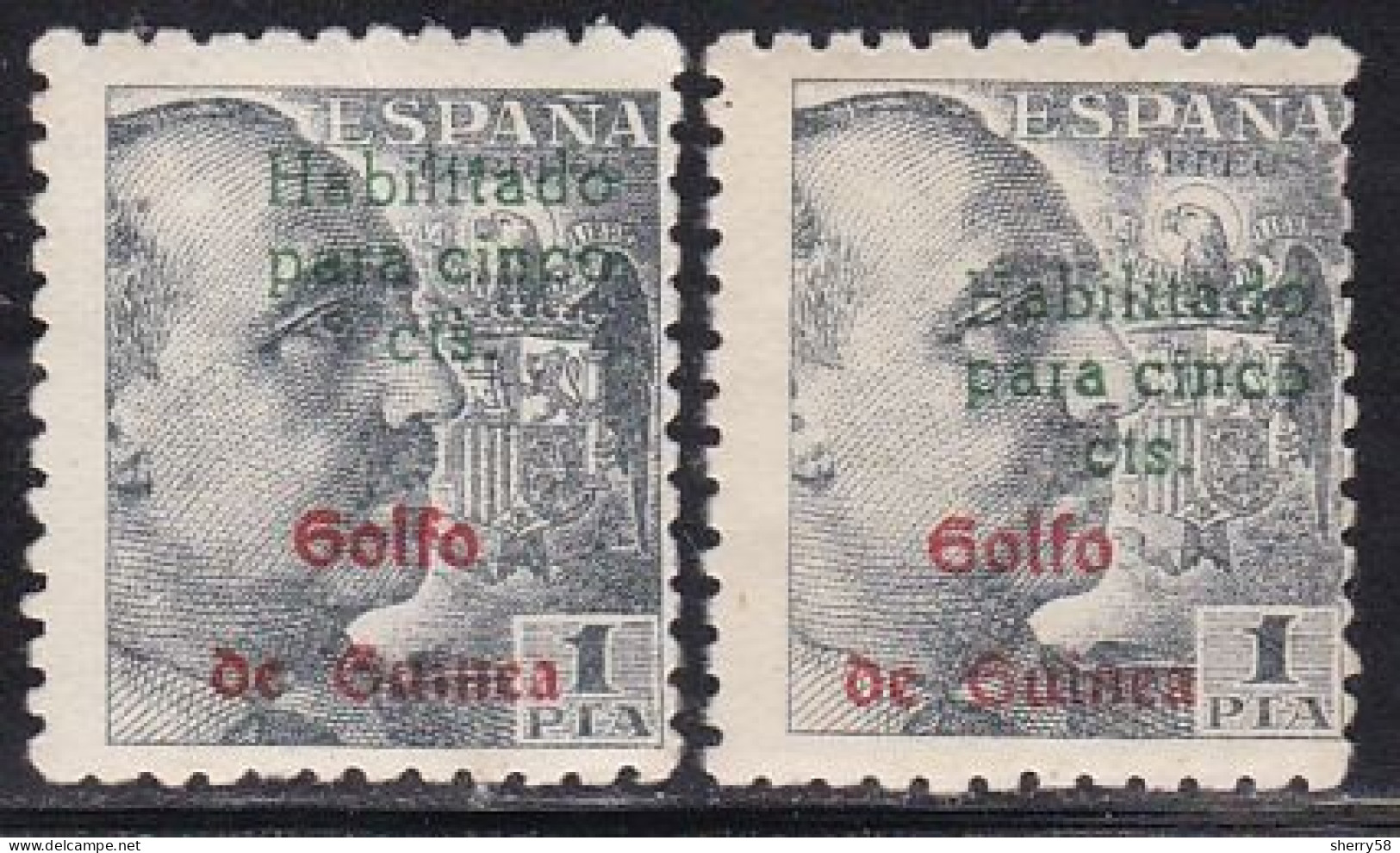 GUINEA ESPAÑOLA-1949-ED. 273A SELLOS DE ESPAÑA HABILITADOS. GENERAL FRANCO -2 Ejemplares. Uno Con Habilitación Desplazad - Guinée Espagnole