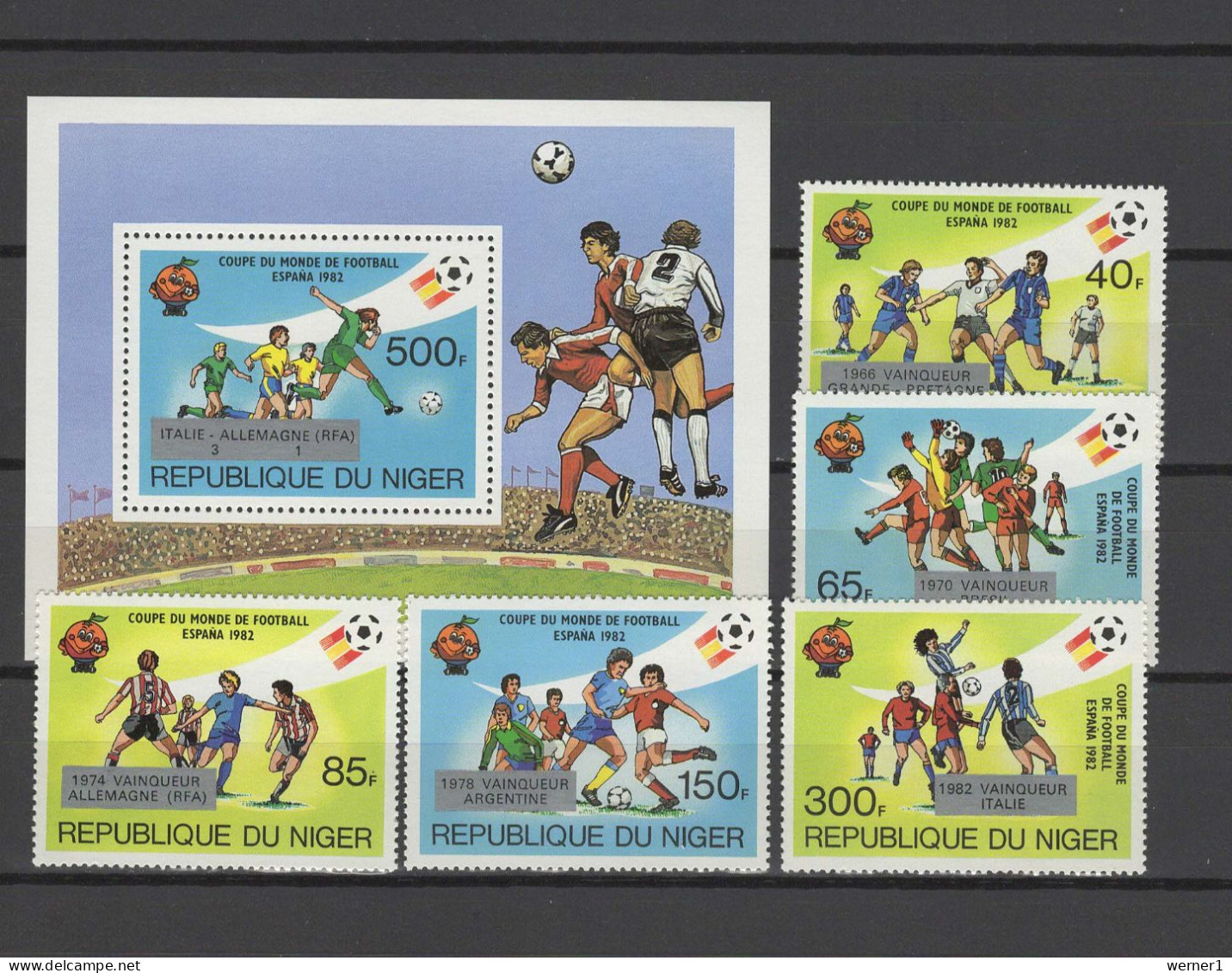 Niger 1982 Football Soccer World Cup Set Of 5 + S/s With Winners Overprint MNH - 1982 – Espagne