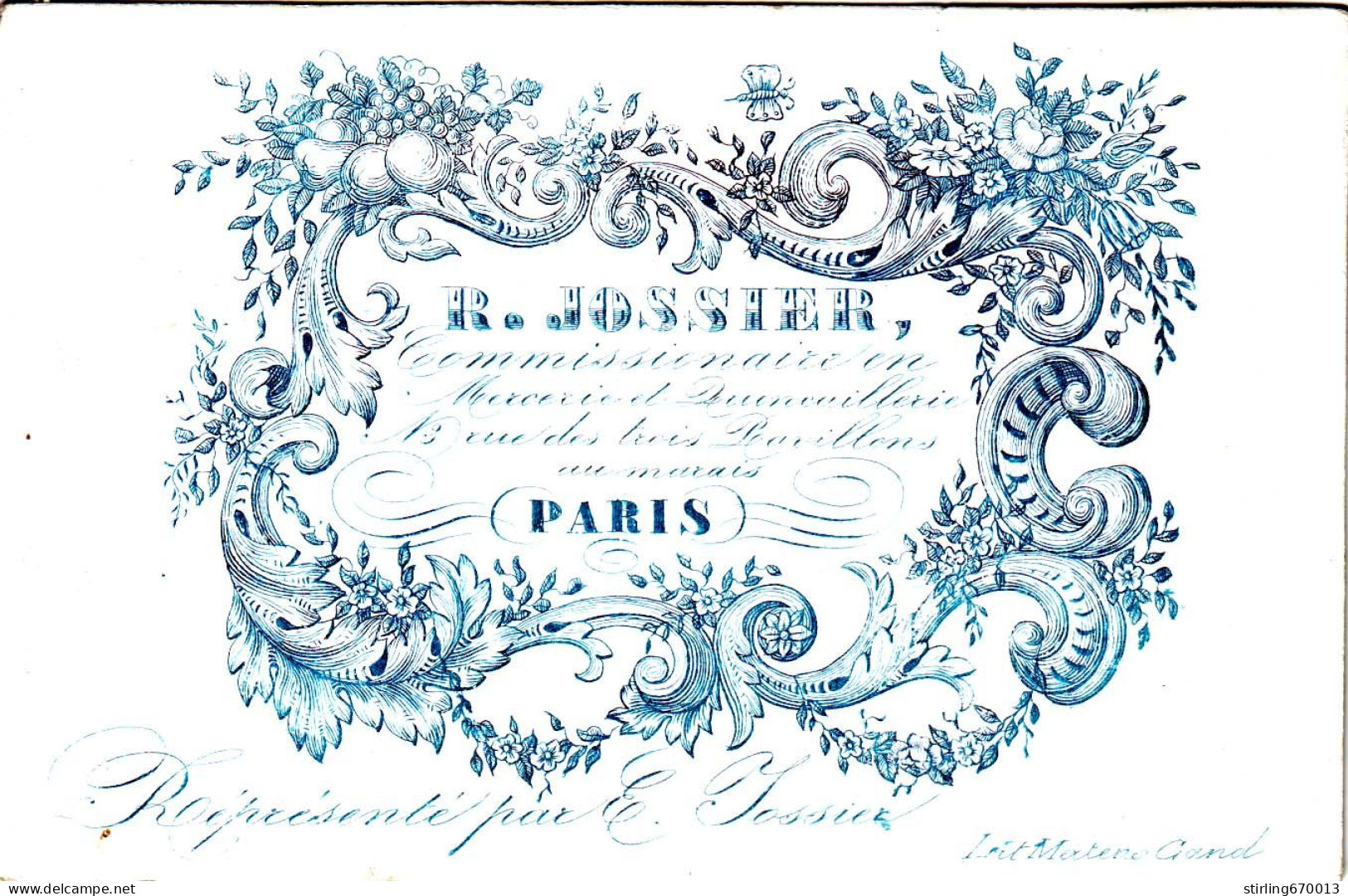 DE 1897 - Carte Porcelaine De R. Jossier, Commissionaire En Mercerie & Quincaillerie, Paris, Imp Mertens, Gand - Altri & Non Classificati