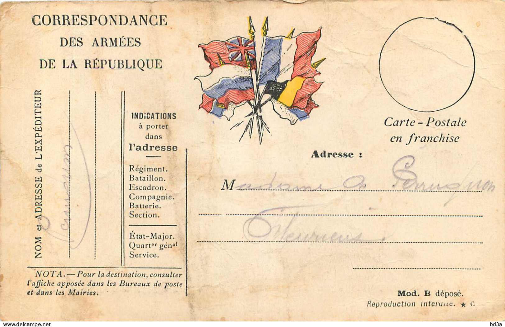 GUERRE 14 - 18 - CARTE FRANCHISE MILITAIRE  - Lettres & Documents