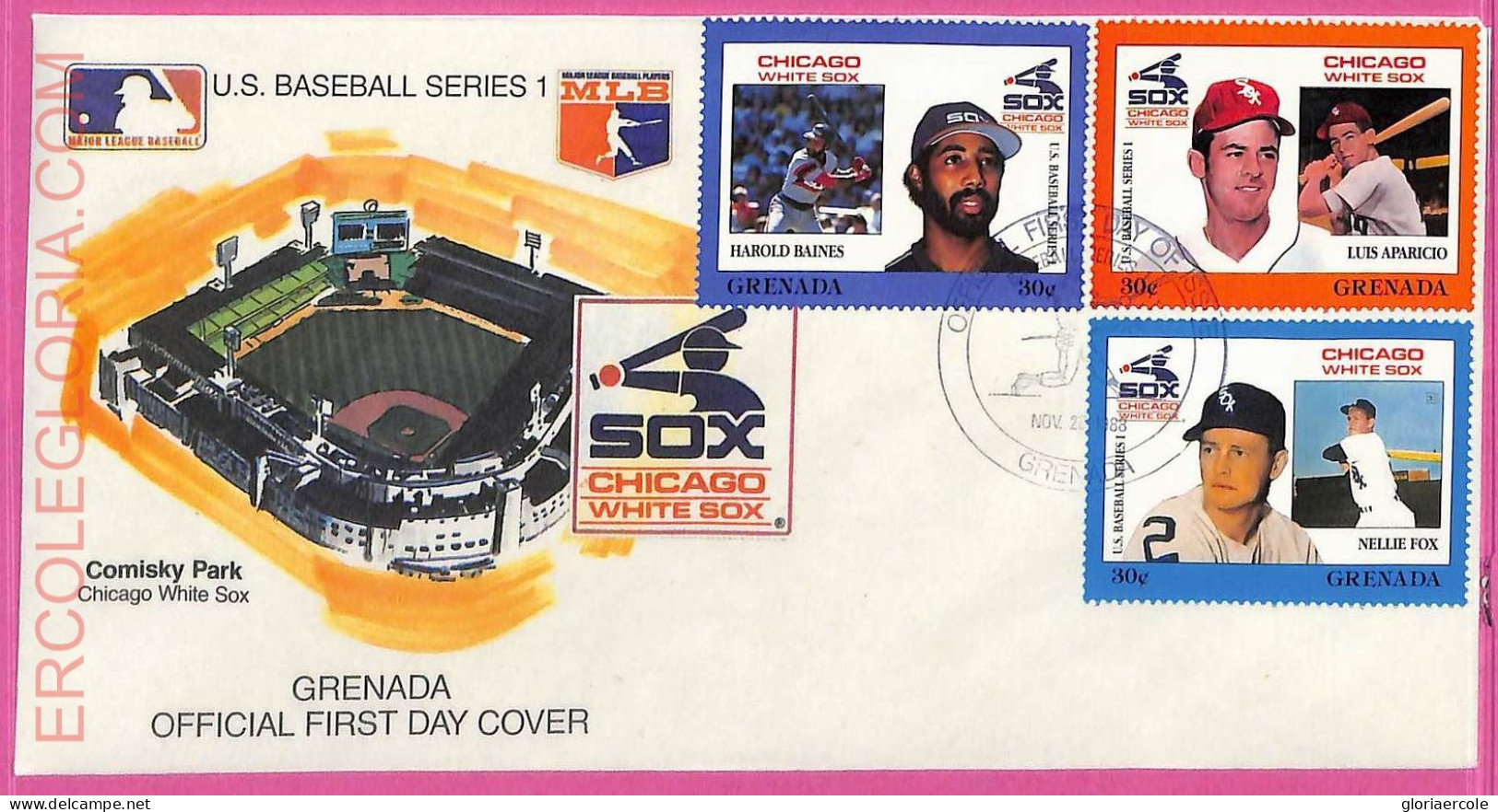 Ag1604 - GRENADA - Postal History - FDC COVER + Stamps On Card - 1988 BASEBALL - Base-Ball