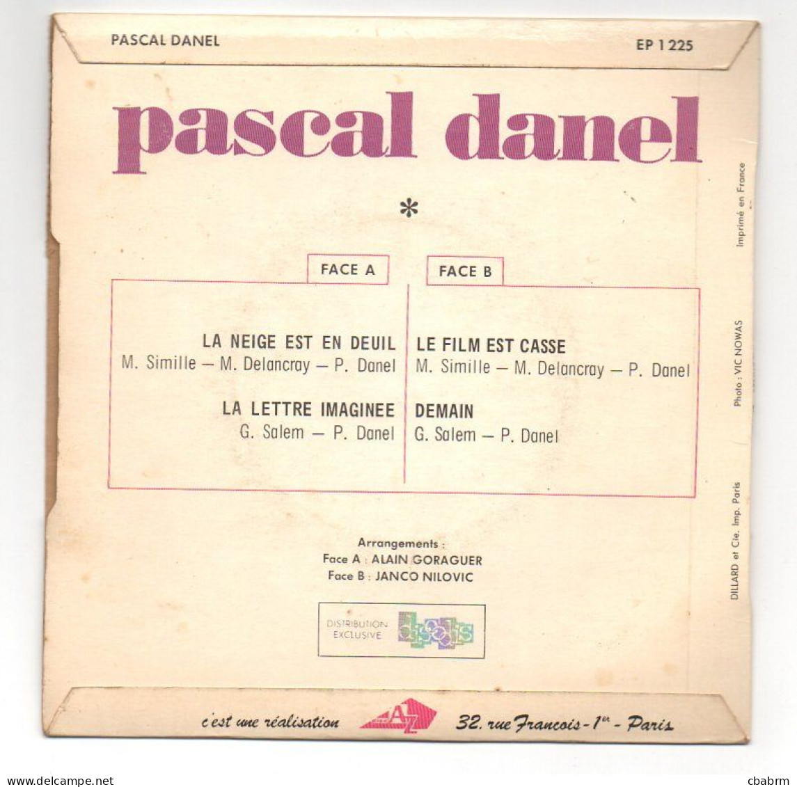 EP 45 TOURS PASCAL DANEL LA NEIGE EST EN DEUIL 1968 FRANCE Disc'Az ‎ EP 1225 - Other - French Music