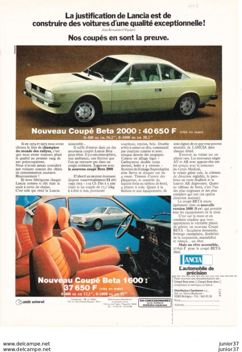 3 Feuillets De Magazine Lancia Beta 1972, HPE 1976, Coupé 1976 - KFZ