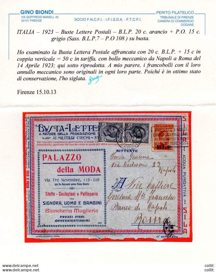 B.L.P. Cent. 20 N. 7 Su Busta (17 Lazio) Viaggiata - Storia Postale