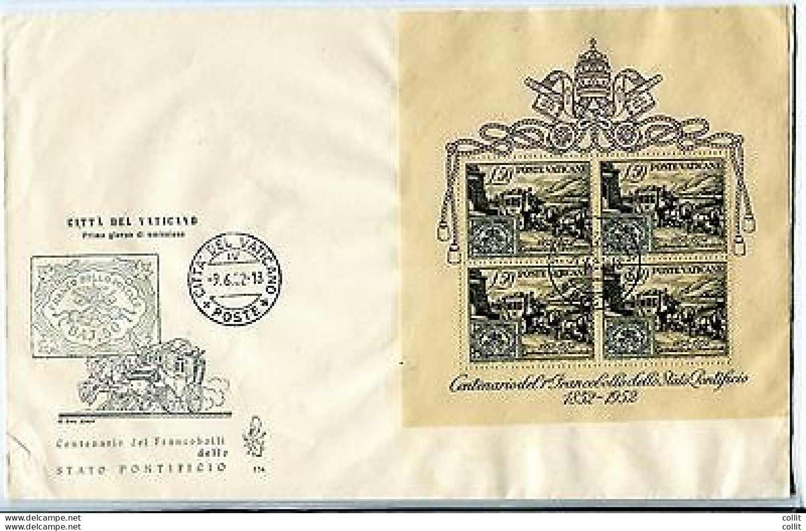 Venetia Club-Cent. Francobolli Pontificio-Foglietto N.1 Busta Non Viaggiata - FDC