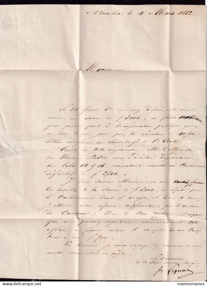 206/41 - Lettre Non Affranchie BRUXELLES 1852 Vers CERFONTAINE Via PHILIPPEVILLE -  Cachet Régie Des Chemins De Fer - Andere & Zonder Classificatie