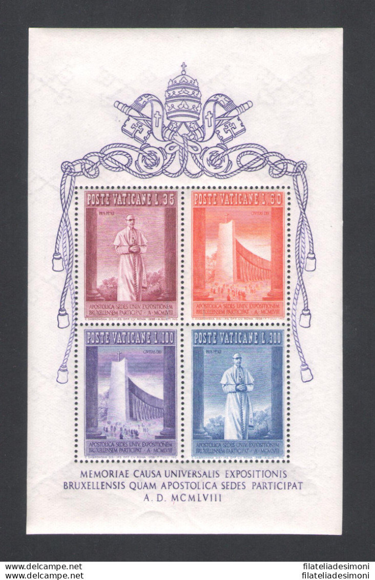 1958 Vaticano, Foglietto Esposizione Di Bruxelles - Foglietto N. 2 - MNH** - Blocks & Kleinbögen