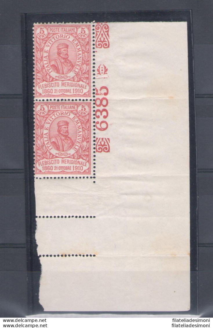 1910 Italia Regno "Giuseppe Garibaldi" 5 Cent Carminio + 5 Cent Carminio 1 Val N° 89 Coppiola Con Numero Di Tavola Al C - Autres & Non Classés