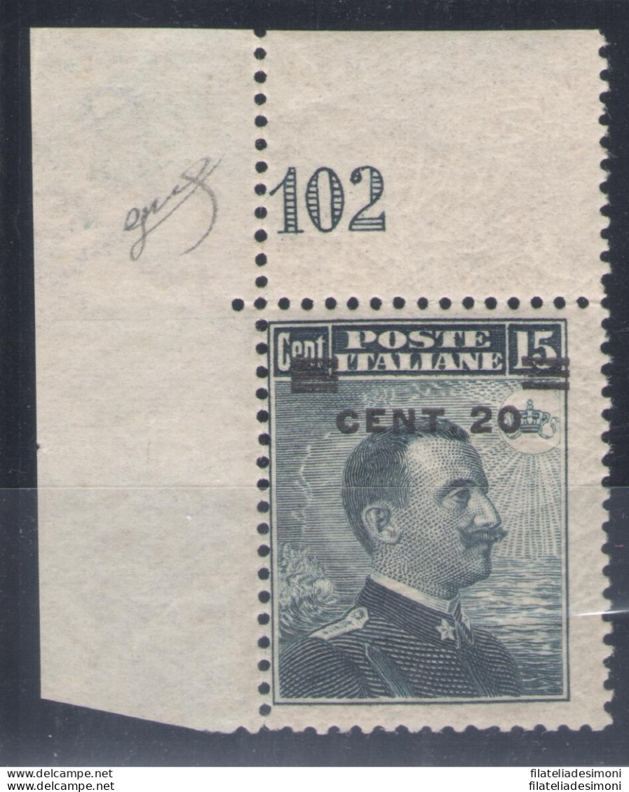 1916 Regno Di Italia, Michetti Soprastampato 20 Cent Su 15 Cent Grigio Nero N° 106 Numero Di Tavola Non Comune - Otros & Sin Clasificación