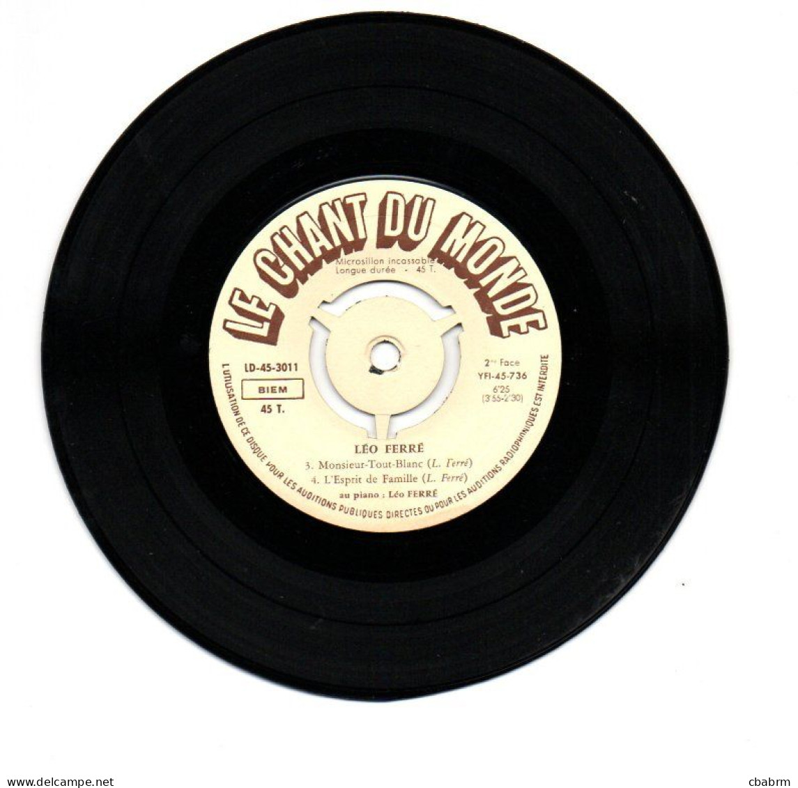EP 45 TOURS LEO FERRE L'ILE SAINT LOUIS 1956 FRANCE Le Chant Du Monde ‎ 45 3011 - Altri - Francese