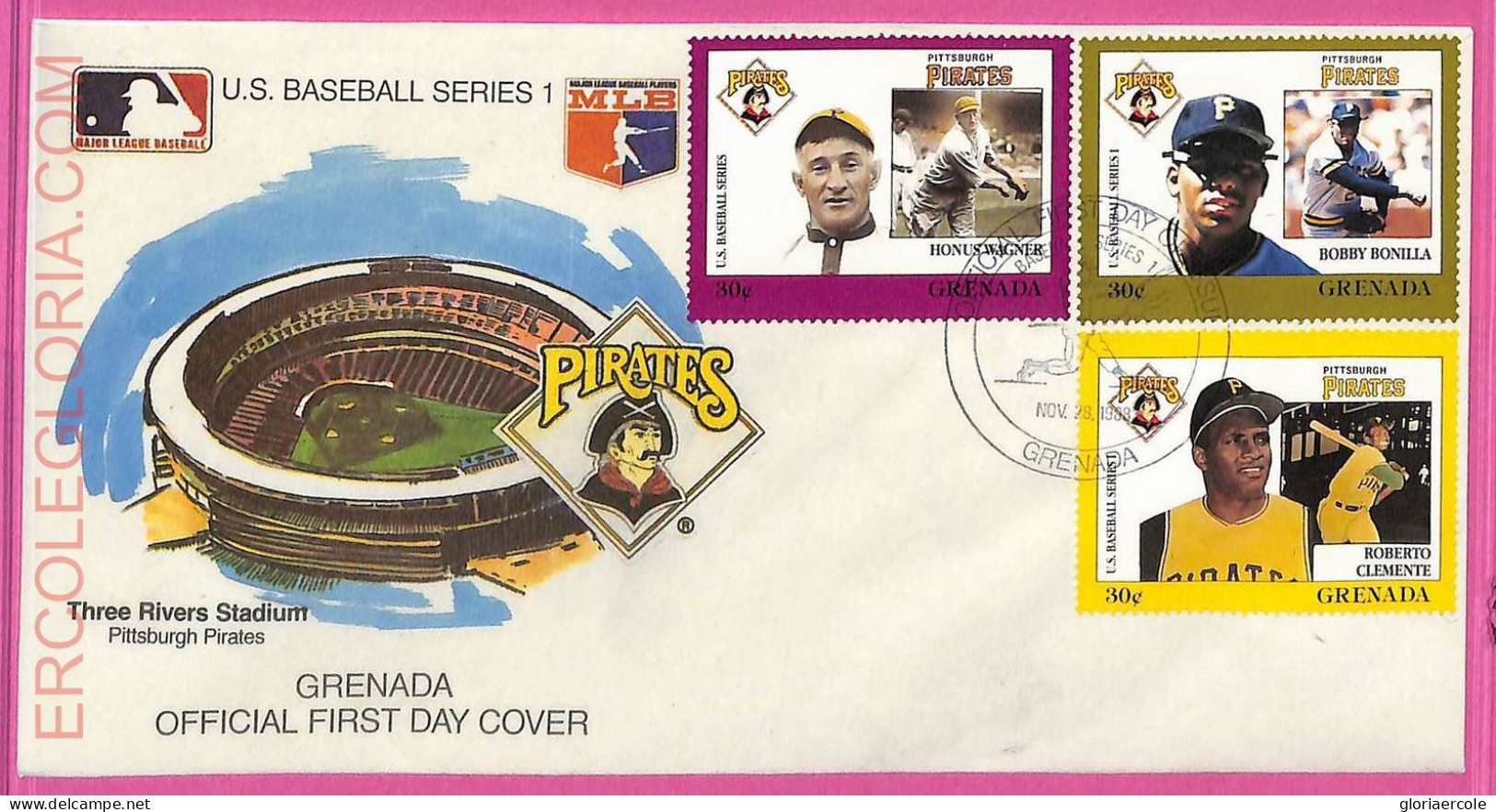 Ag1610 - GRENADA - Postal History - FDC COVER + Stamps On Card - 1988 BASEBALL - Honkbal