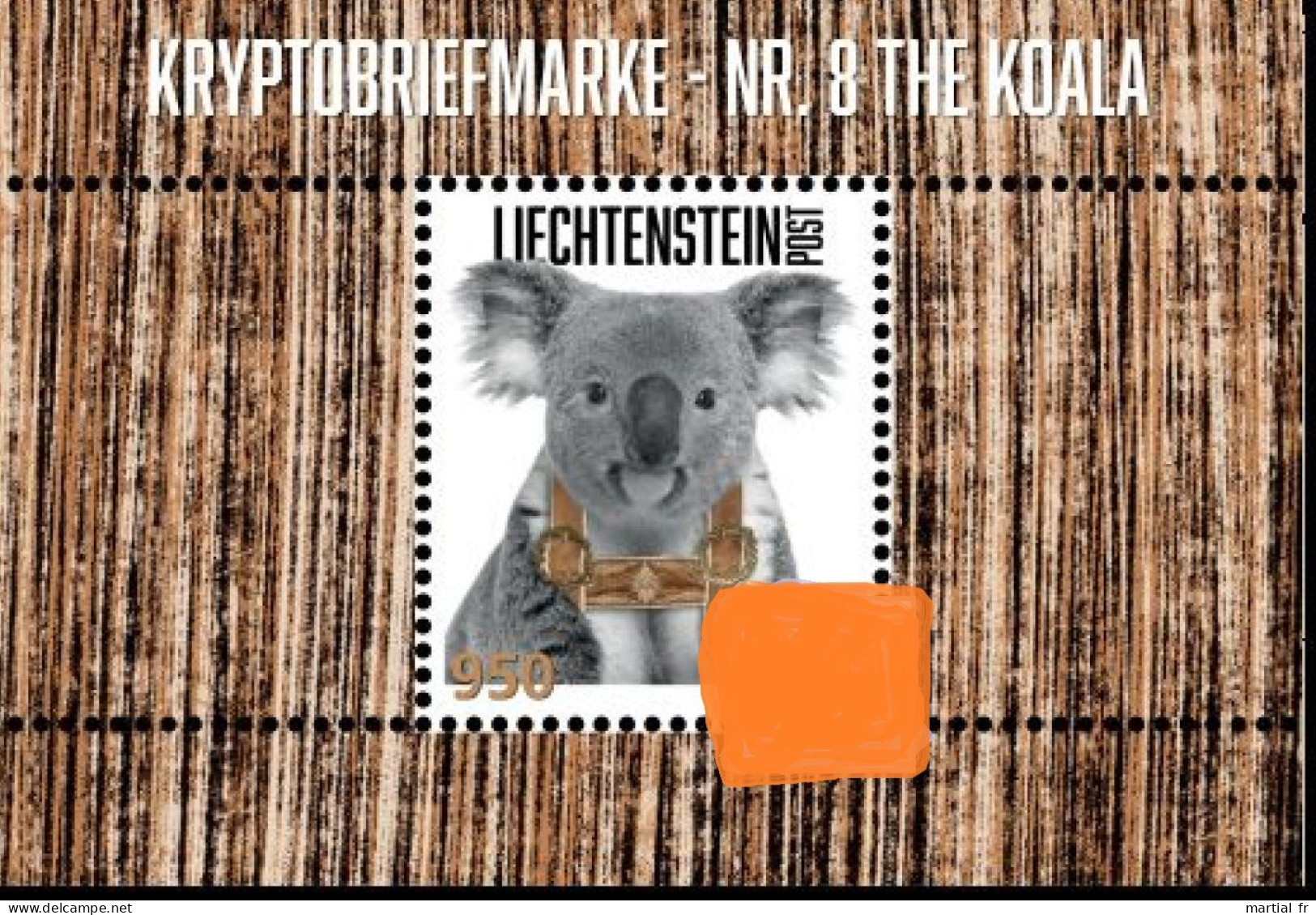 Liechtenstein 2024 NR 8 Koala Orange CRYPTOSTAMP KRYPTOBRIEFMARKE Marsupiaux Arboricoles Nft Paresseux Australien - Varietà