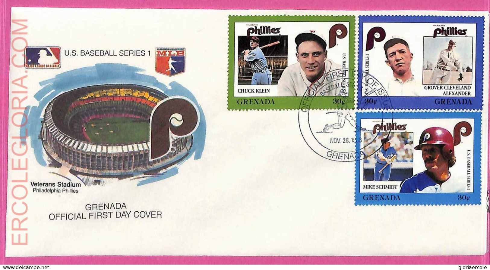 Ag1611 - GRENADA - Postal History - FDC COVER + Stamps On Card - 1988 BASEBALL - Honkbal