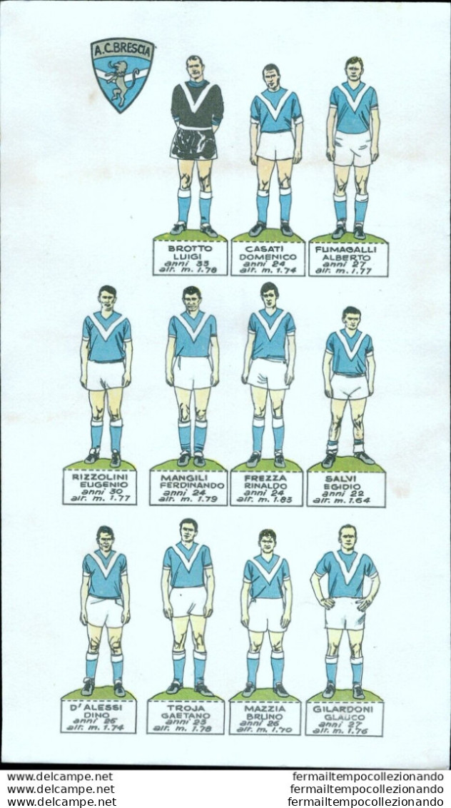 Bi10 Cartoncino Calciatori  Calcio Football Soccer Formazione Brescia Anni 60 - Non Classés