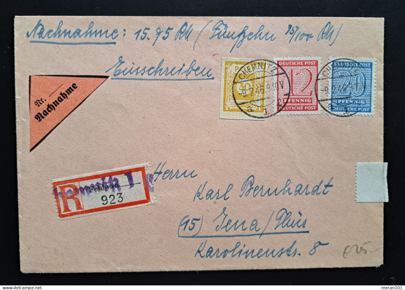 West-Sachsen 1946, Nachnahme Reko-Brief Chemnitz Nach Jena MiF - Lettres & Documents