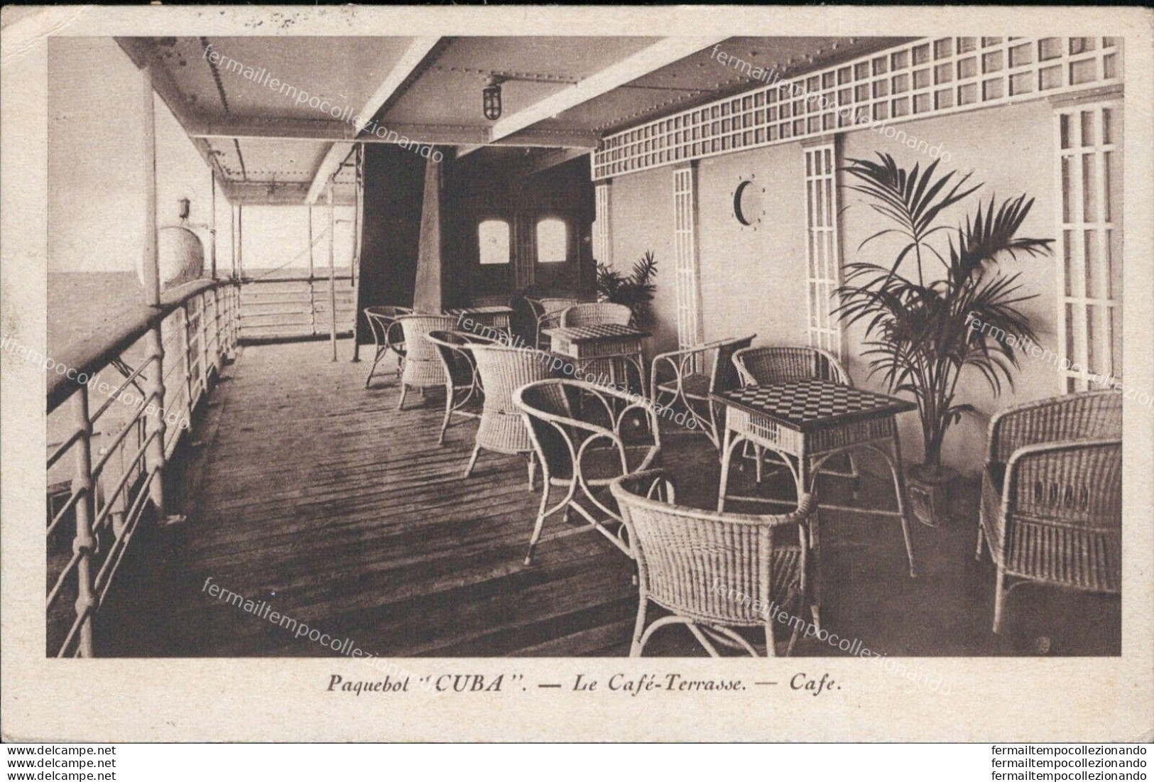 Ar351 Cartolina Nave Paqucbot Cuba Le Cafe' Terrasse Cafe' - Other & Unclassified