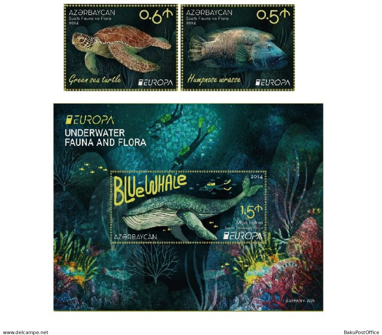 Azerbaijan 2024 CEPT EUROPA EUROPE Underwater Fauna & Flora 2 Stamps From Sheets + Minisheet - 2024
