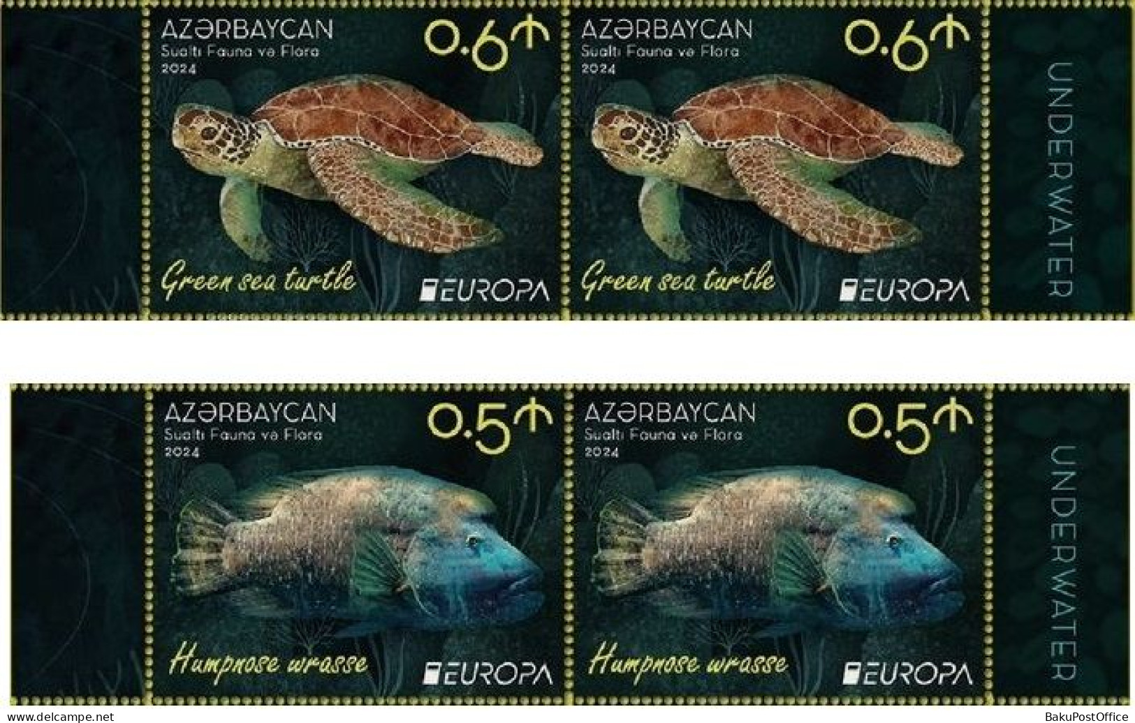 Azerbaijan 2024 CEPT EUROPA EUROPE Underwater Fauna & Flora 2 X 2 Stamps From Sheets - Azerbaïjan