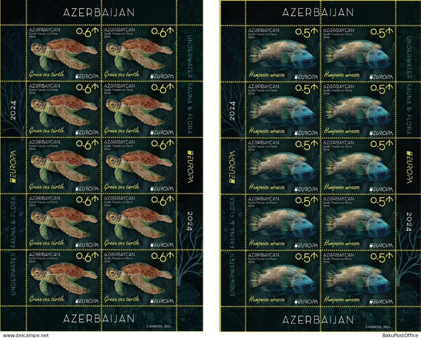 Azerbaijan 2024 CEPT EUROPA EUROPE Underwater Fauna & Flora 2 Full Sheets - 2024