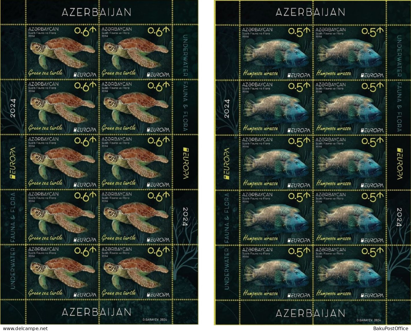 Azerbaijan 2024 CEPT EUROPA EUROPE Underwater Fauna & Flora 2 Full Sheets - Azerbaïdjan